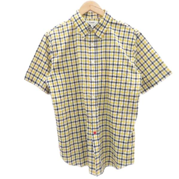 トミー TOMMY カジュアルシャツ L 黄 イエロー チェック柄 半袖 /SM28 ■ECA006...