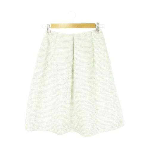 未使用品 ルネ Rene ツイードスカート 34 白 ホワイト シルバーラメ プリーツスカート ミデ...