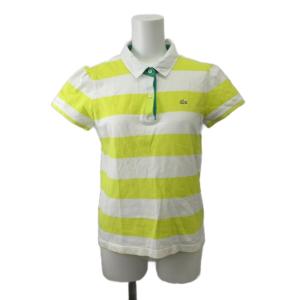 ラコステ LACOSTE ポロシャツ 半袖 ボーダー ロゴ 刺繍 42 XXL 黄色 イエロー 白 ホワイト /XZ ■ECC006 レディース