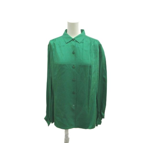 クリスチャンディオール Christian Dior シャツ 絹 シルク L 緑 グリーン ブロック...