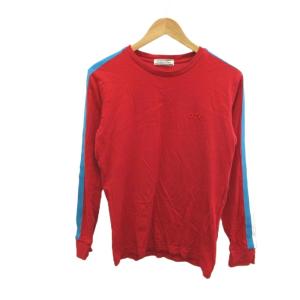 オニツカタイガー Onitsuka Tiger Tシャツ M 赤 レッド ブルー 白 ホワイト ロゴ刺繍 長袖 /NP ■GY70 メンズ