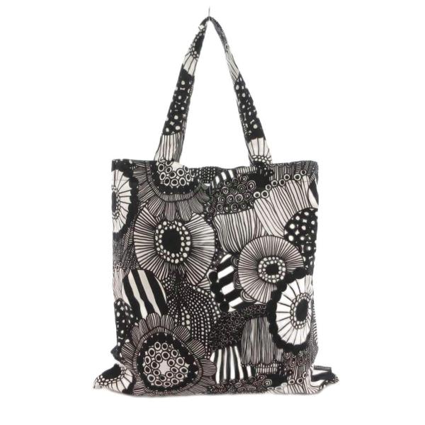 マリメッコ marimekko シイルトラプータルハ柄 コットントートバッグ 黒 ブラック 白 ホワ...