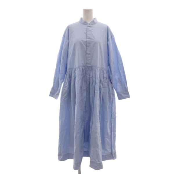 kagire かぐれ 美品 ロングシャツワンピース バンドカラー 長袖 ギャザー ロング丈  F 青...