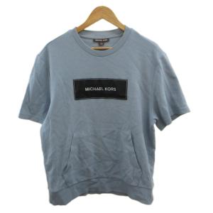 マイケルコース MICHAEL KORS コットン無地Tシャツ 半袖Tシャツ スウェットTシャツ M 青 ブルー ロゴプリント 半袖 カンガルーポケット