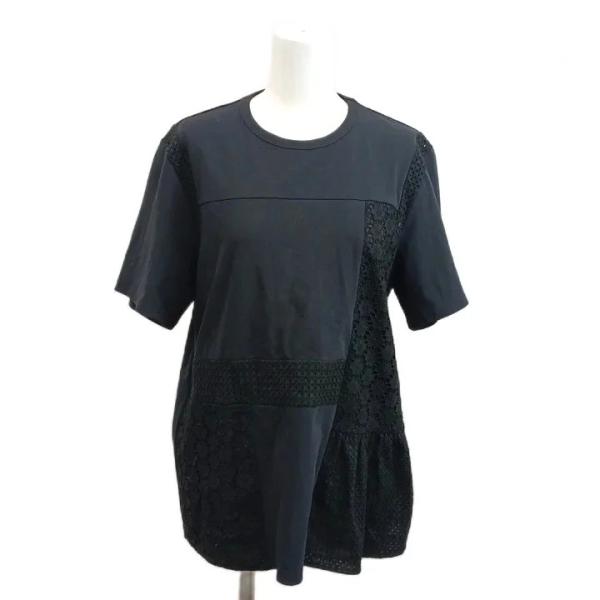 未使用品 ジョセフ JOSEPH Tシャツ トップス ラウンドネック 半袖 レース 切替 M 黒 ブ...