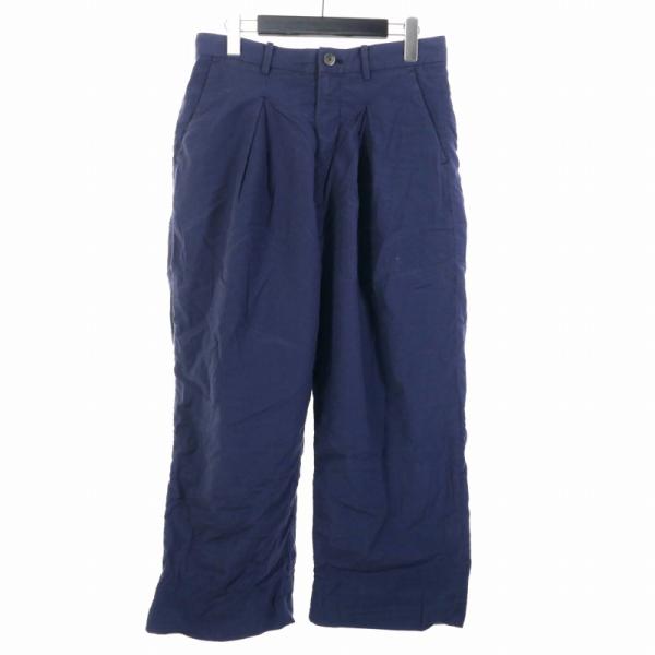 ウル URU 16SS タック入り ワイドシルエット シアサッカー パンツ スラックス 1 ネイビー...