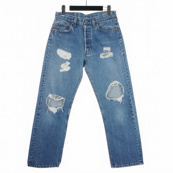 リーバイス Levi's アメリカ製 501 ダメージ加工 ストレート デニム ジーンズ パンツ W...