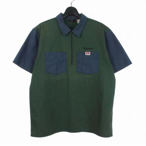 シュプリーム SUPREME × ベンデイビス BEN DAVIS 19AW Half Zip Work Shirt ハーフジップワークシャツ 半袖 L グリーン ネイビー 緑 紺 メ