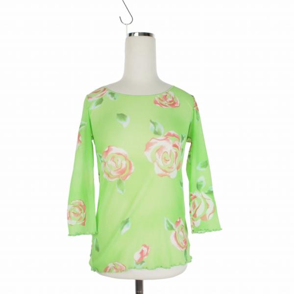 クリツィア ポイ KRIZＩAPOI シアー 花柄 Tシャツ カットソー 七分袖 42 ライムグリー...