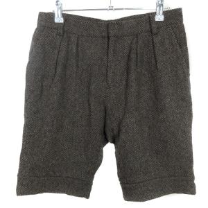 ドゥーズィエムクラス DEUXIEME CLASSE ヘリンボーン パンツ ハーフ ショート ジップアップ タック ウール 総柄 38 茶 ブラウン ボトムス