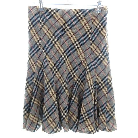 バーバリーブルーレーベル チェック スカート フレア ひざ丈 サイド  