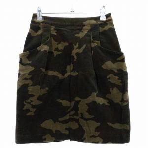B&Y ユナイテッドアローズ コーデュロイ タイトスカート ミニ タック バックファスナー コットン カモフラ 迷彩柄 S 茶 ブラウン ボトムス