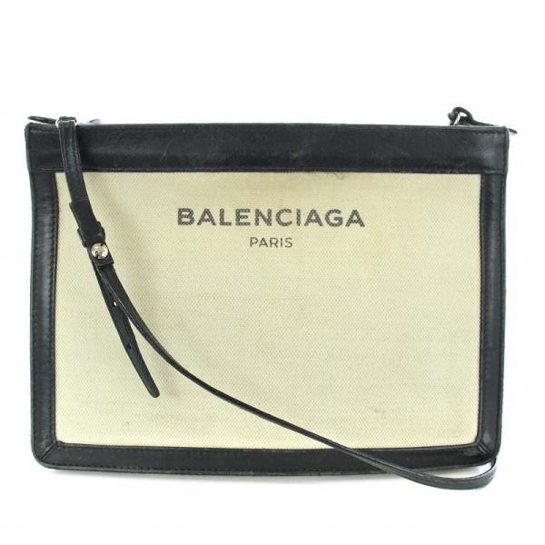 バレンシアガ BALENCIAGA ネイビーポシェット ショルダーバッグ キャンバス ロゴ 黒 ブラ...