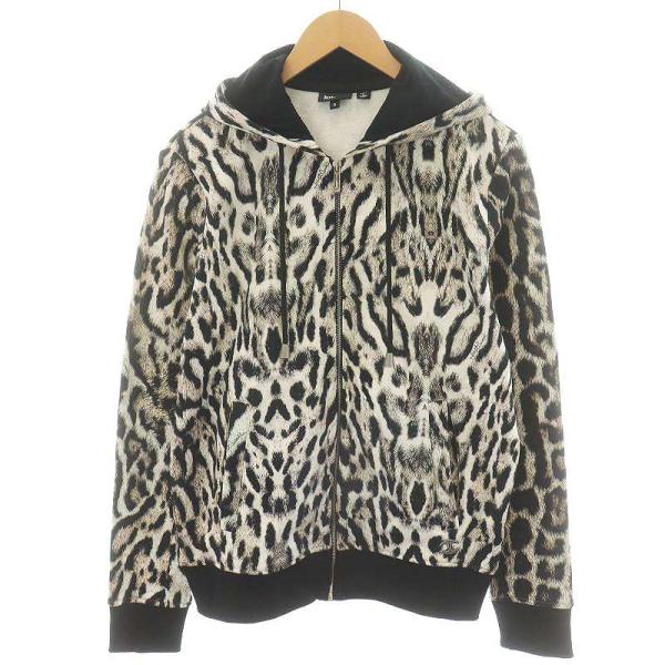 ジャストカヴァリ JUST cavalli パーカー ジップアップ レオパード ヒョウ柄 S 黒 ブ...