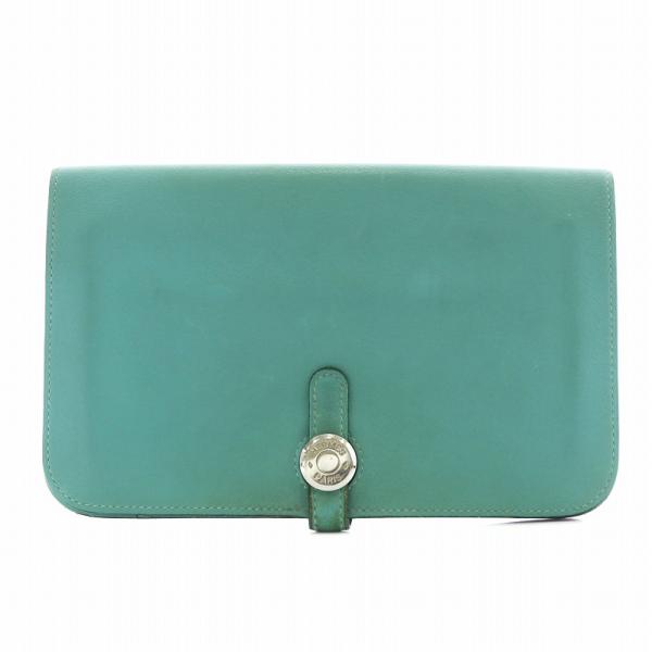 エルメス HERMES ドゴンロング ヴェールヴェロン 長財布 二つ折り レザー X刻印 緑 グリー...