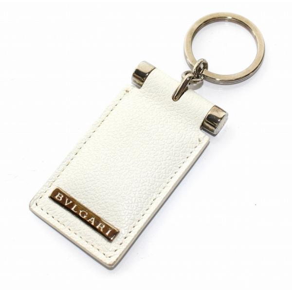 ブルガリ BVLGARI キーリング キーホルダー チャーム レザー ロゴ 白 ホワイト /DK ☆...