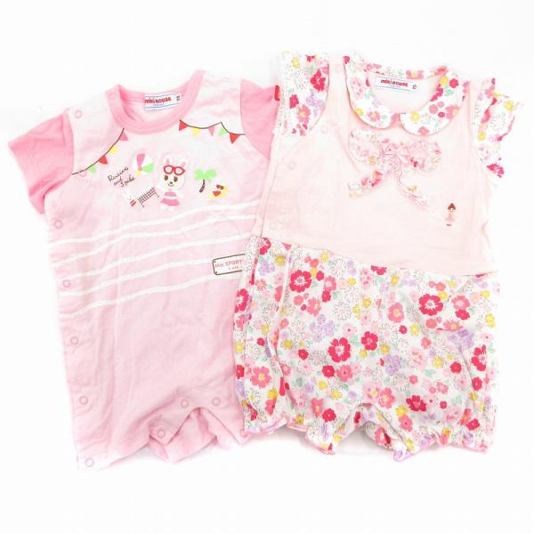 ミキハウス mikihouse ベビー服 2点セット ロンパース ショートオール 半袖 リボン 70...