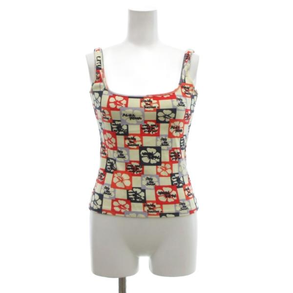 アルバローザ ALBAROSA タンクトップ ハイビスカス 総柄 Y2K F アイボリー 赤 レッド...