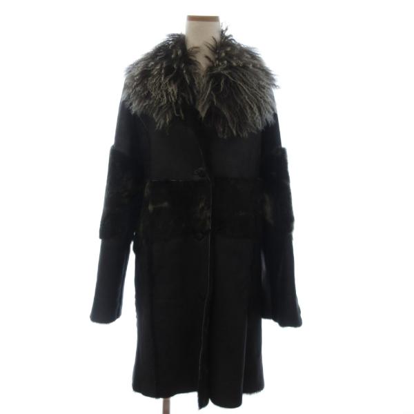 リサコンテ Lisa Conte レザー ファー コート ミドル丈 チベットラム 黒系 ブラック系 ...