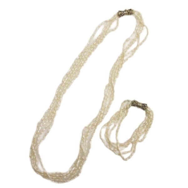 淡水パール 5連 ネックレス ブレスレット 2点セット レディース