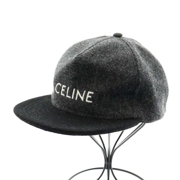 セリーヌ CELINE キャップ 野球帽 帽子 ロゴ刺繍 ウール L グレー 896C 2AUU5 ...
