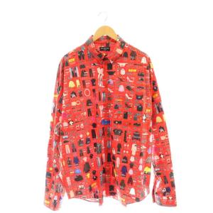 【中古】バレンシアガ BALENCIAGA ボタンダウン シャツ 総柄 オーバーサイズ 40 L 赤 レッド 662983 /KO ■OS BALENCIAGA（バレンシアガ） ボタンダウン カジュアルシャツ 長袖 総柄