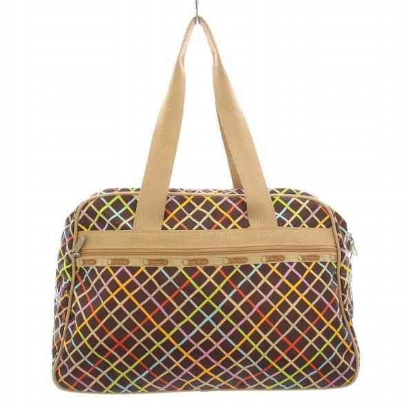 レスポートサック LesportSAC ボストンバッグ トートバッグ チェック マルチカラー 茶 /...