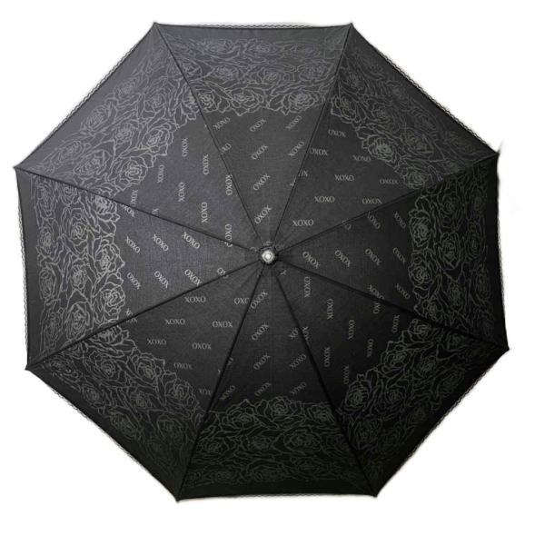 XOXO 折りたたみ 日傘 パラソル バラ柄 花柄 ロゴ 黒 ブラック レディース