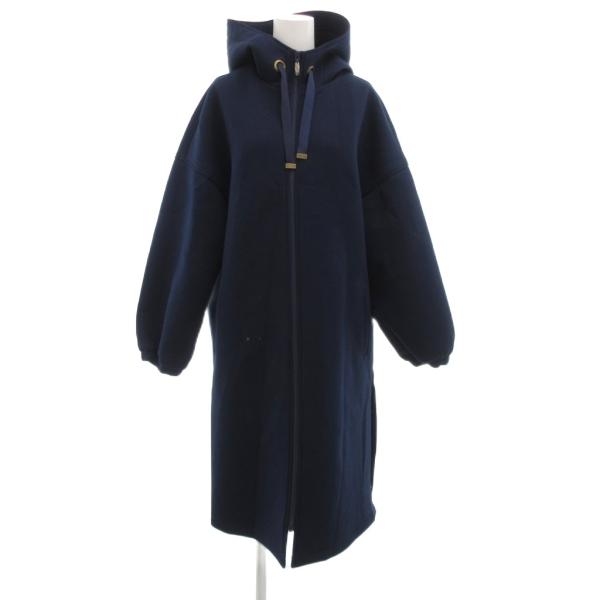 FIGURINE フーデッドコート ロング丈 ジップアップ 42 紺 ネイビー /JS レディース