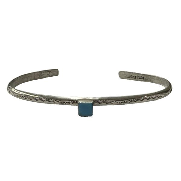ロイストンターコイズ Lambert Tahe バングル ブレスレット スクエアカット スタンプワー...