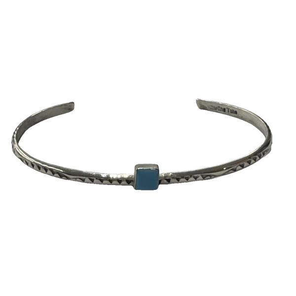 Lambert Tahe ロイストンターコイズ バングル ブレスレット スクエアカット スタンプワー...