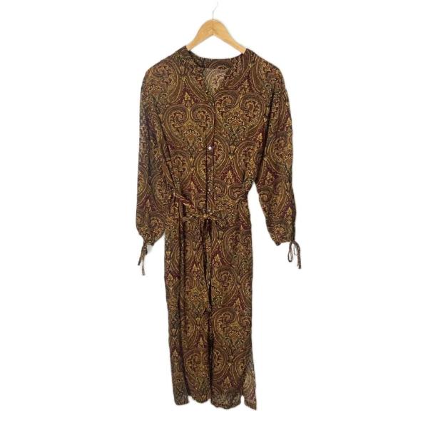 アメリ AMERI 総柄 シアー シースルー シャツワンピース 長袖 ロング ブラウン マルチカラー...