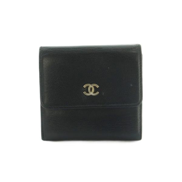 シャネル CHANEL 財布 三つ折り 小銭入れ レザー ココマーク 本革 黒 ブラック 8番台 /...