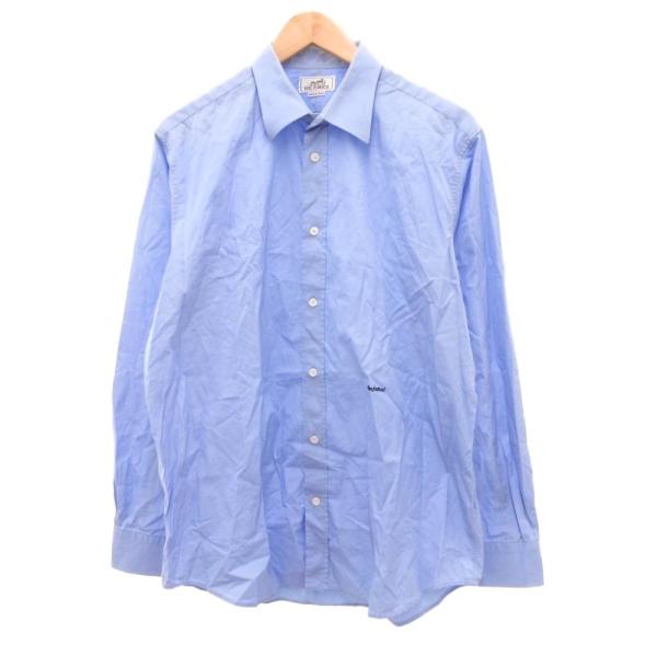 エルメス HERMES ドレスシャツ フォーマル 刺繍 長袖 42 ライトブルー /JS ■GY18...