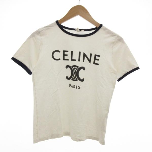 セリーヌ CELINE トリオンフ プリント Tシャツ コットンジャージー 半袖 XS オフホワイト...