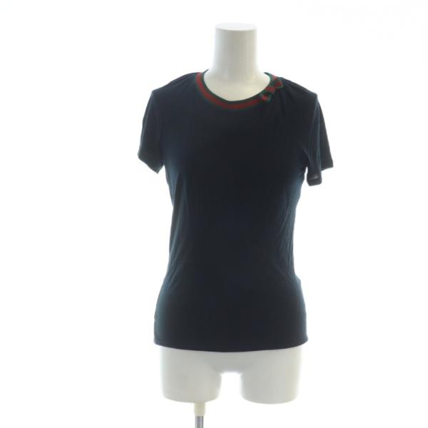 グッチ GUCCI Tシャツ カットソー 半袖 リボン シェリーライン ロゴ 薄手 XS 紺 ネイビ...