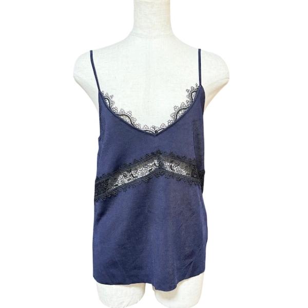 ザラ ZARA タグ付き ニットキャミソール レース 紺 ネイビー M レディース