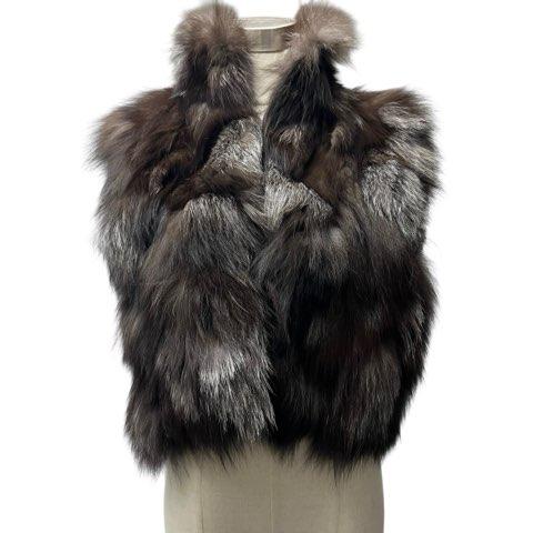 シルバーフォックス 毛皮 ベスト リアルファー 茶 銀 ブラウン シルバー M レディース レディー...