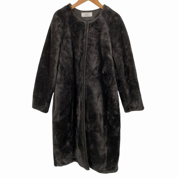 ゼラール Zelal ムートンコート ロングコート 毛皮 長袖 ノーカラー 羊革 グレー 9 M相当...