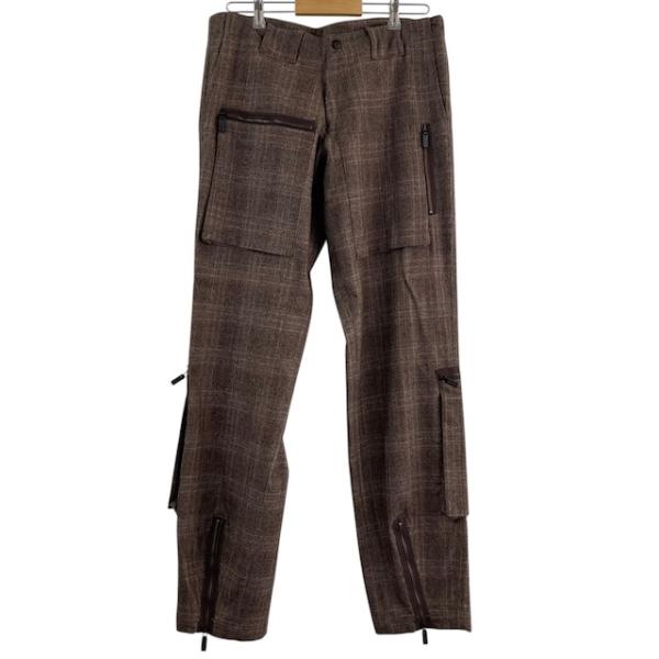 エトロ ETRO チェックパンツ スラックス ボトムス ウール ジップ イタリア製 ブラウン 50 ...