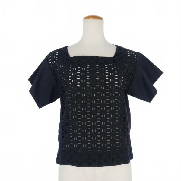 シーバイクロエ SEE BY CHLOE スクエアネック レース シャツ ブラウス 半袖 34 ブラ...