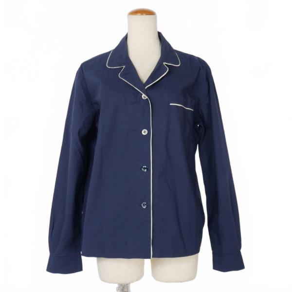 バグッタ Bagutta パイピング オープンカラー シャツ 40 紺 ネイビー レディース