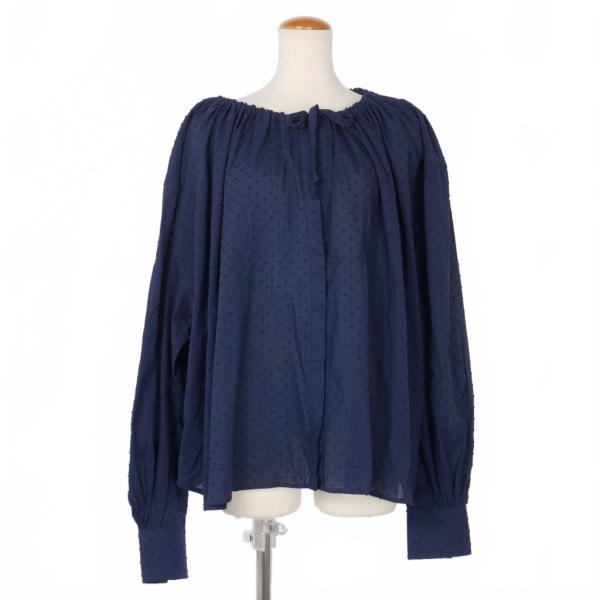 バグッタ Bagutta LESLIE ドット刺? ギャザーブラウス シャツ XS 青 ブルー レデ...