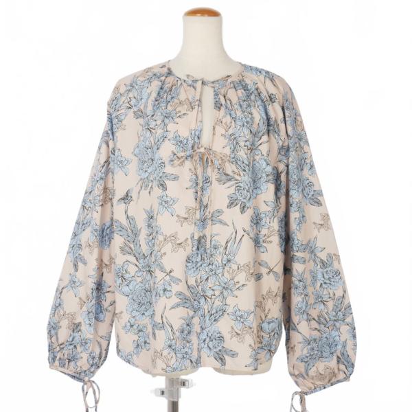 バグッタ Bagutta フラワーブラウス プルオーバー ギャザーネック ボリュームスリーブ 桃 ピ...