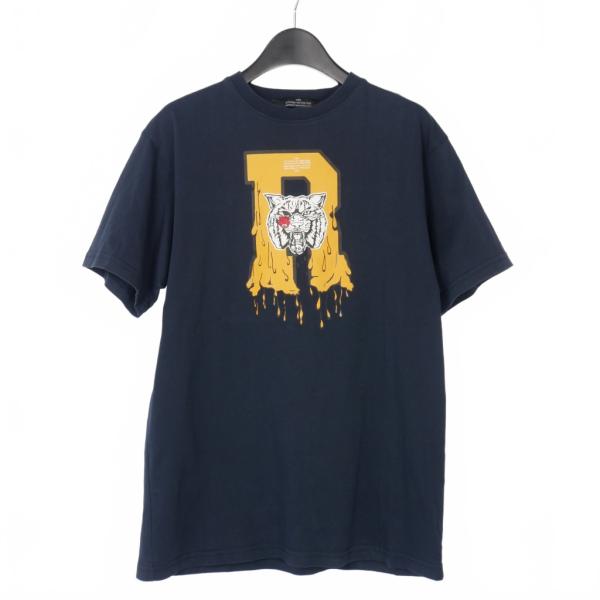 ロク rokh Tシャツ R文字 タイガープリント クルーネック S 紺 ネイビー レディース