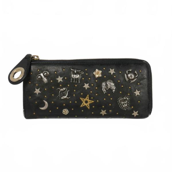 ジミーチュウ JIMMY CHOO 星座モチーフ 長財布 ウォレット ラウンドファスナー 黒 ブラッ...