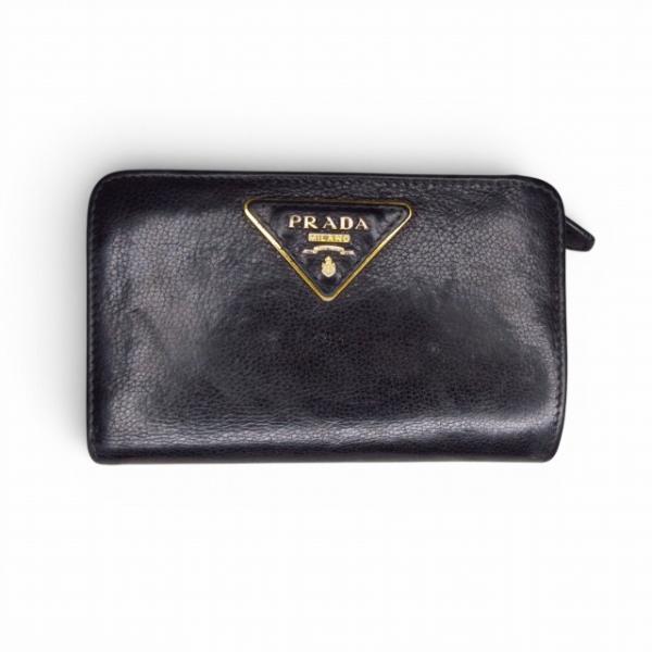 プラダ PRADA 2つ折り財布 ウォレット 三角プレート レザー ブラック k402040 レディ...