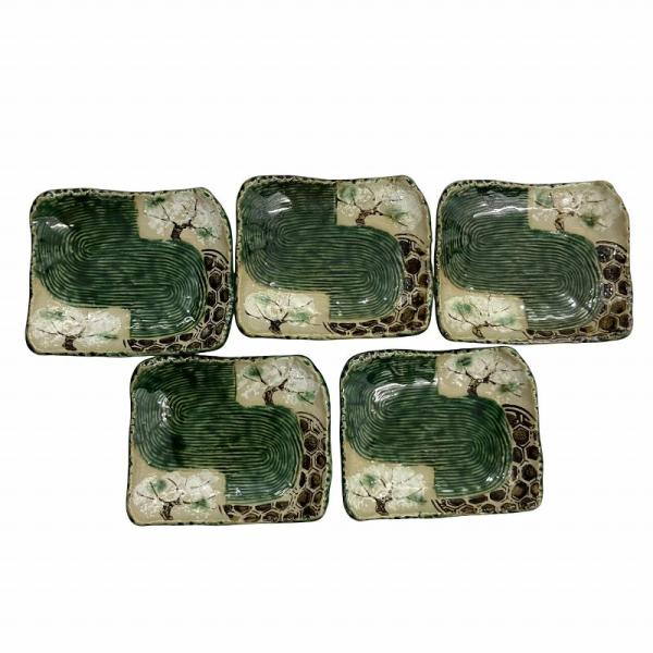 未使用品 龍峰窯 花風流 織部桜 小皿5枚 銘々皿 食器 緑 グリーン 0624 その他