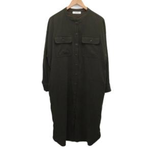 ナノユニバース nano universe シャツワンピース ノーカラー スカート ロング カーキ F 約L ■YHS11 レディース