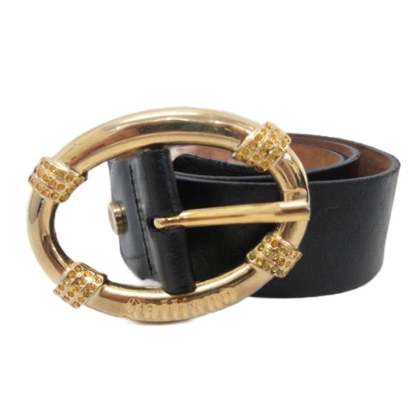 ガリアーノ GALLIANO バックル ベルト ゴールド金具 レザー 皮革 80 VRDFO2 黒 ...